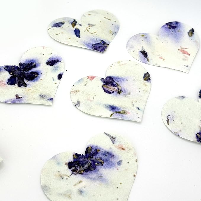 50 pcs Large Seed Paper – Purple Plantable Wildflower Hearts for Bridal Shower, Wedding Gift, Birthday, Mother's Day & Other Milestone Celebrations