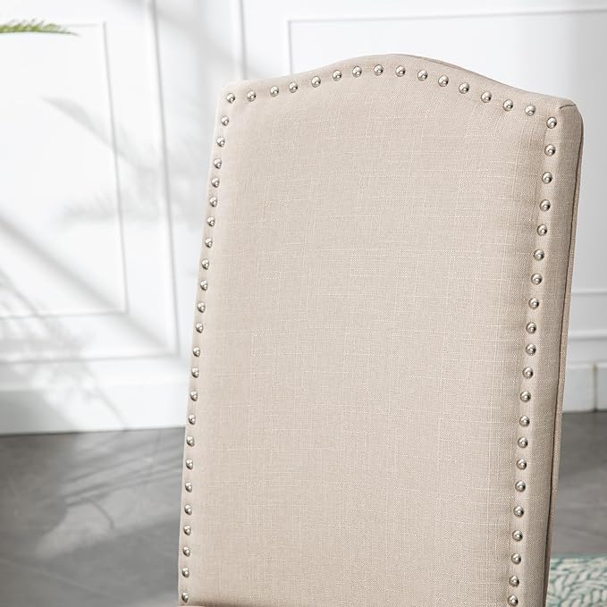 Stylish Upholstered Parsons Dining Chair with Nailhead Trim and Sturdy Solid Wood Legs