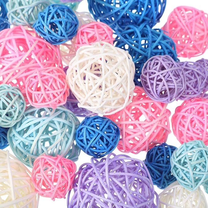 Patelai 36 Pcs Wicker Rattan Balls Decorative Balls for Vase Centerpiece Bowls Orbs Filler for Home Decor,4 Sizes(White, Pink, Green, Grey, Blue)