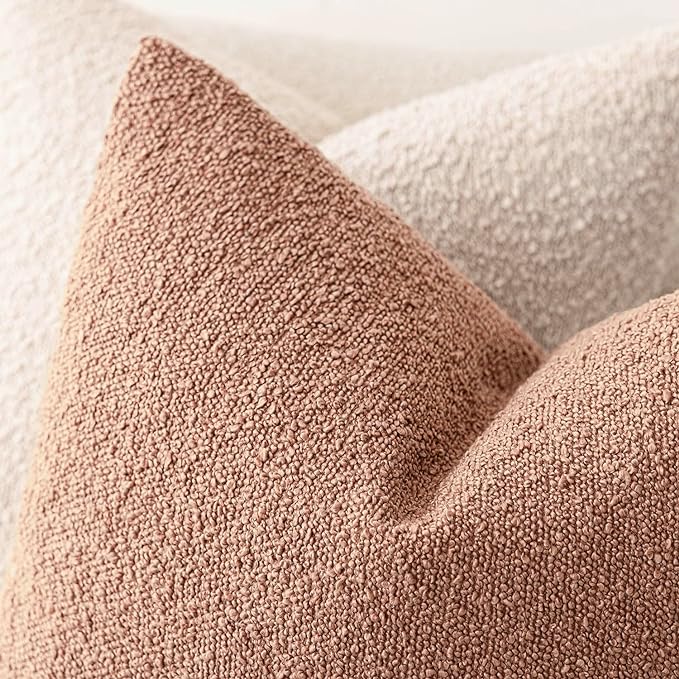 Foindtower Pack of 2 Textured Boucle Throw Pillow Covers Accent Solid Decorative Lumbar Pillow Cases Cozy Couch Cushion Case for Chair Sofa Bedroom Living Room Home Decor 12x20 Inch Dusty Orange Hazel