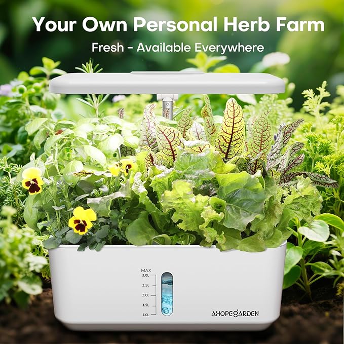 Ahopegarden Indoor Herb Garden Kit with LED Grow Light: 10-Pod Hydroponics Growing System Kit with Auto Timer, Perfect Herb Garden Planter Indoor Kit for Kitchen Home Office Gardening Gift