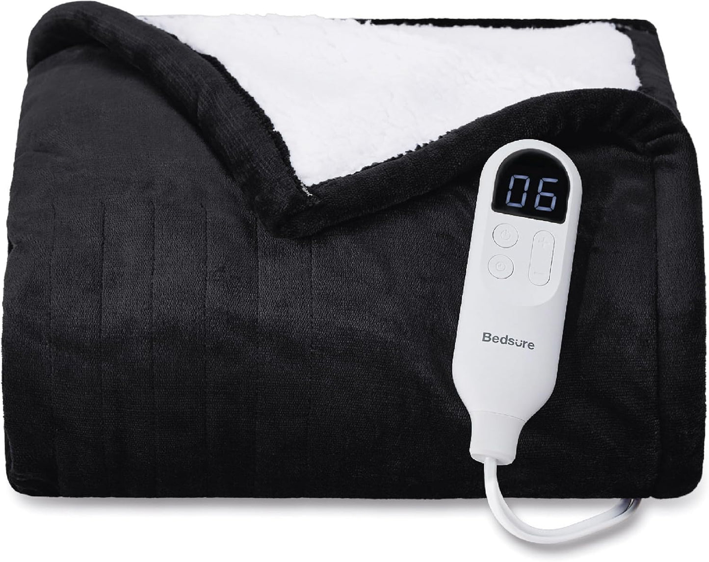 Bedsure Heated Blanket Throw Blanket - Fast Heating Electric Blanket, Soft Flannel Heated Throw with 4 Time Settings, 6 Heating Settings, Warm Gifts for Grandma Grandpa (50x60 inches, Black)