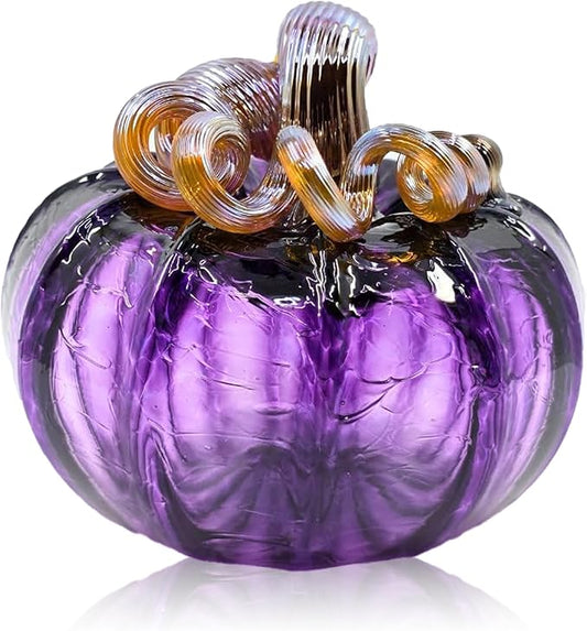 Luke Adams Glass Handmade Glass Pumpkins Handmade Table Top Home Decor (Squat, Plum)