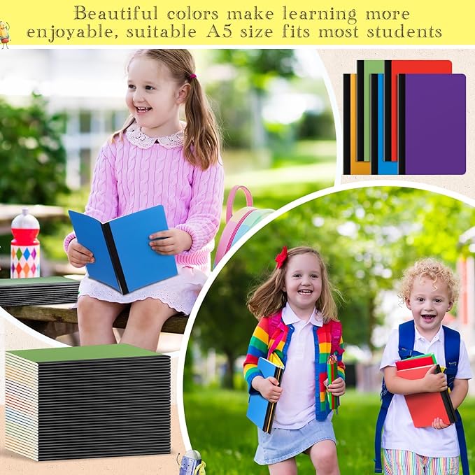 Handepo 100 Pack Composition Notebooks A5/A6 Ruled Lined Composition Kraft Notebooks Bulk Soft Cover Journals Travel Diary Memo for Students Classroom Office Supplies(A5,Stylish Color)