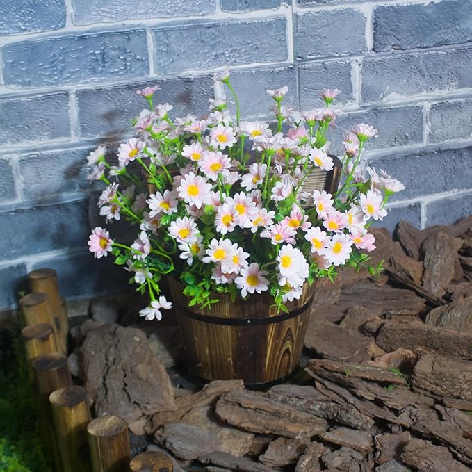 Fake Outdoor Flowers 8 Bundles Artificial Daisy Pink Flowers Outside Wild Plants Look Real Silk Flower Outside for Farmhouse Window Box Patio Front Porch Decor (8 Bundles Pink)