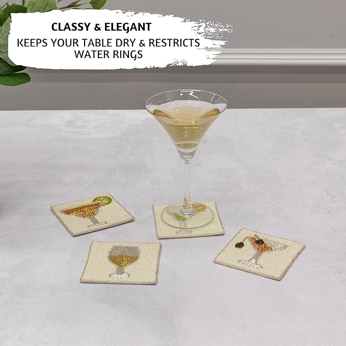 Folkulture Boho Coasters for Drinks or Coffee Table | 4" Cute Coasters for Farmhouse Style Table | Square Decorative Coaster Set for Table Decorations | Gifts for Men or Women