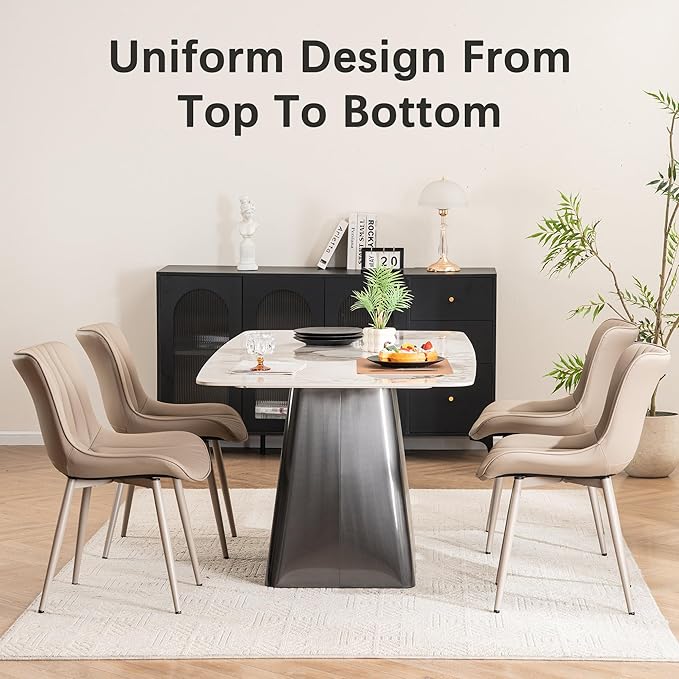 YOUTASTE All Khaki Dining Chairs Set of 2, Mid-Century Modern Armless Kitchen Chairs with Back, Faux Leather Upholstered Accent Chairs with Metal Legs for Living Room, or Bedroom