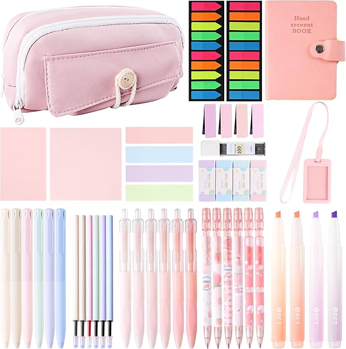 Pink Aesthetic School Supplies Set with 57Pcs Contains all the Daily Use Essentials Stationary for Students In the College