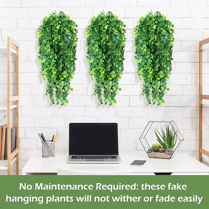 Hoteam 12 Pcs Artificial Hanging Plants 32 Inch Fake Ivy Vines with Fake Leaves Patio Artificial Plants Greenery for Living Room Indoor Outdoor Wall, No Basket (Eucalyptus)