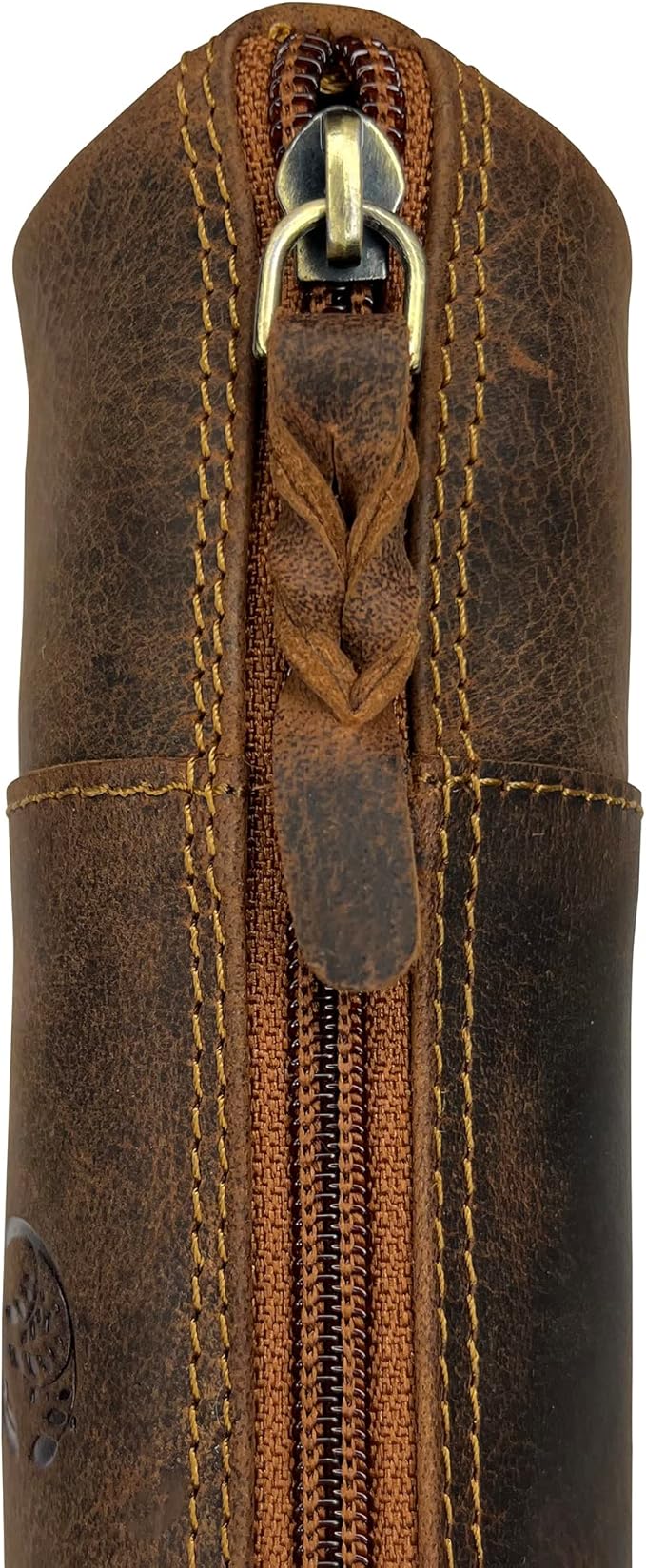 Rustic Town Leather Pencil Case - Full Grain Leather Zippered Pen Pouch - Stationery Bag Pen Holder for Work & Office