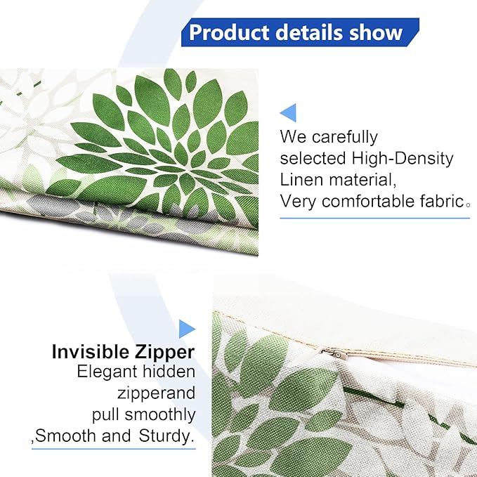 Sage Green Decorative Throw Pillow Covers 16x16 Inch Pillow Covers for Couch Living Room Bedroom Outdoor.Modern Sofa Throw Pillow Cover.Farmhouse Geometric Floral Linen Square Pillow Case.Set of 2