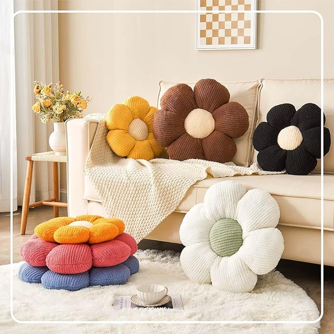 Flower Throw Pillow, Soft Yellow 14.9" Shaped Floor Pillow for Home Decor, Cute Aesthetic Plush Decorative Pillows for Bed, Sofa, Couch