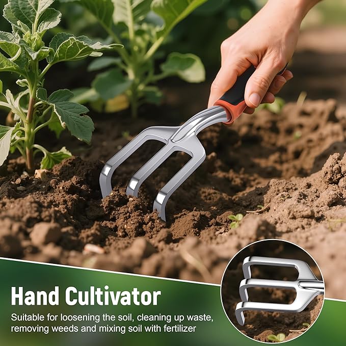 Garden Tool Set, 3 Pack Staines Steel Heavy Gardening Kit Including Hand Shovel, Transplant Shovel and Hand Rake for Planting, Digging, Weeding