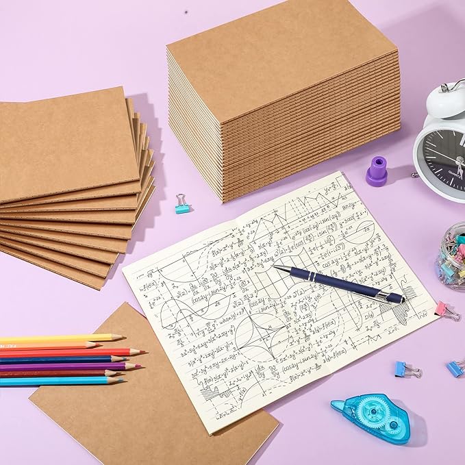 Handepo 100 Pack Composition Notebooks A5/A6 Ruled Lined Composition Kraft Notebooks Bulk Soft Cover Journals Travel Diary Memo for Students Classroom Office Supplies(A5,Kraft Color)