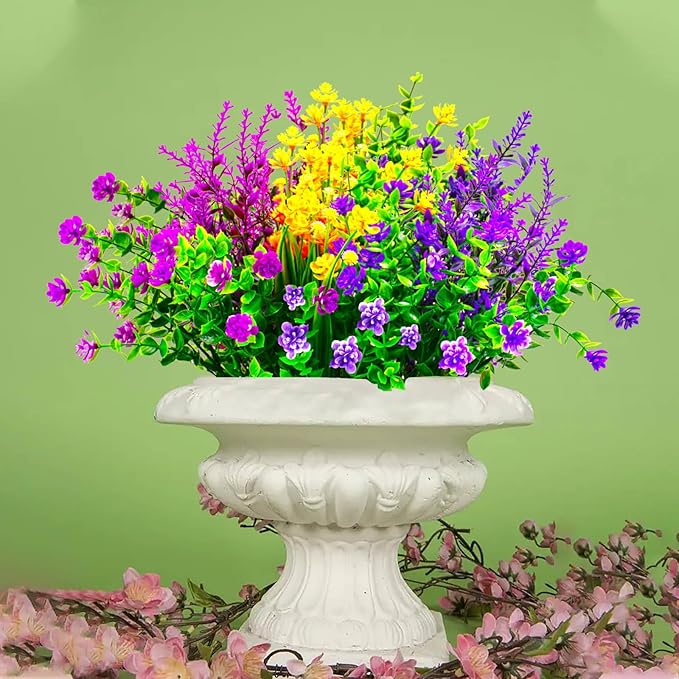 Artificial Flowers, UV Resistant Boxwood Shrubs for Outdoor Decor - No Maintenance Greenery Plants - Perfect for Hanging Planters, Weddings, and Farmhouse Decor (16, Mix-Match)