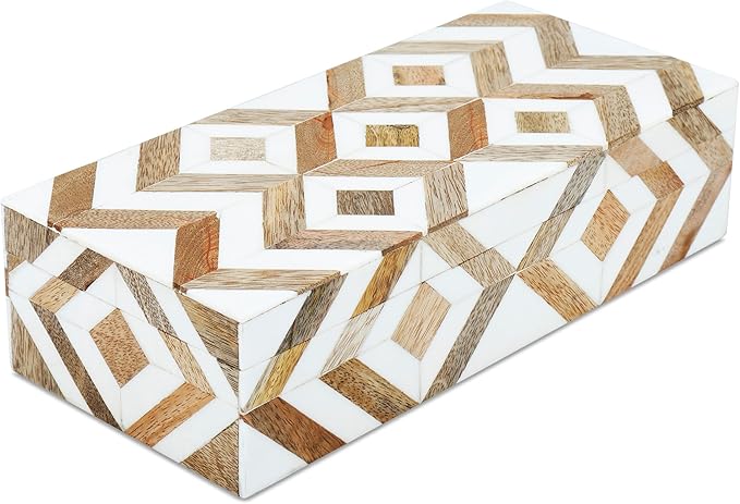 Handicrafts Home Handmade Decorative Storage Box with Lid - Jewelry Organizer, Keepsake Holder & Gift Box, Decor, Marquet Array Pattern Made with Resin Inlay & Wood,cajas organizadoras –10X4.5X2.5 In