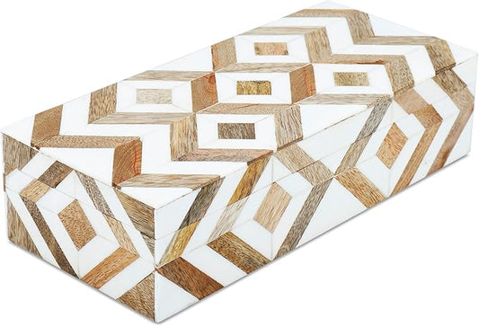 Handicrafts Home Handmade Decorative Storage Box with Lid - Jewelry Organizer, Keepsake Holder & Gift Box, Decor, Marquet Array Pattern Made with Resin Inlay & Wood,cajas organizadoras –10X4.5X2.5 In