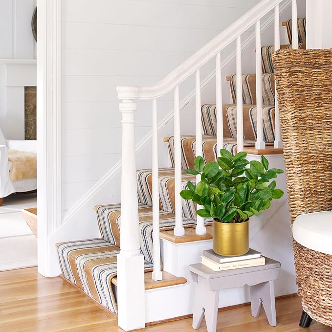 Briful Faux Plants Indoor Artificial ZZ Plant with Gold Pot 15.7in Medium Size Silk Plants Fake Tropical Plants for Home Office Room Kitchen Table Shelf Decoration