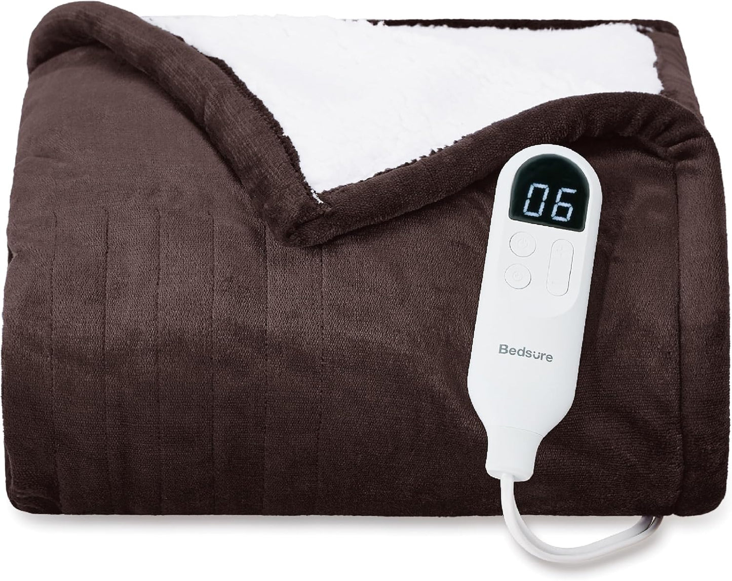 Bedsure Heated Blanket Throw Blanket - Fast Heating Electric Blanket, Soft Flannel Heated Throw with 4 Time Settings, 6 Heating Settings, Warm Gifts for Grandma Granpa (50x60 inches, Brown)