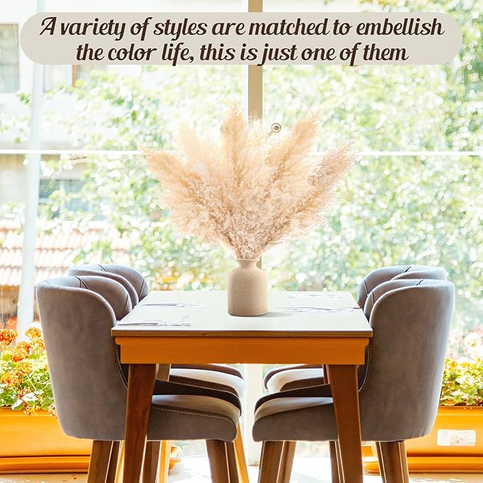 12 PCS 17inch Pampas Grass Decor-Natural Pompas Grass Floral-Short Fluffy Pampas Grass Bulk Flower for Small Boho vases,Boho Table Decor,Boho Bathroom Decor,Boho Room Decor