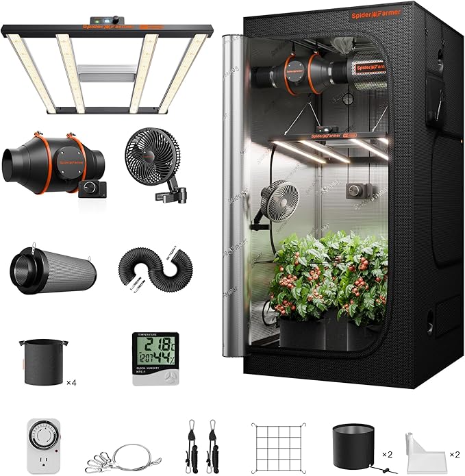 Spider Farmer Grow Tent Kit Complete 3x3x6ft G3000 Bar Style LED Grow Light Full Spectrum Ventilation System 36"x36"x70" Indoor Grow 1680D Canvas Tent 4" Inline Fan Carbon Filter & 6'' Clip Fan