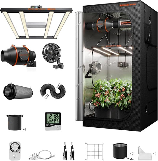 Spider Farmer Grow Tent Kit Complete 3x3x6ft G3000 Bar Style LED Grow Light Full Spectrum Ventilation System 36"x36"x70" Indoor Grow 1680D Canvas Tent 4" Inline Fan Carbon Filter & 6'' Clip Fan