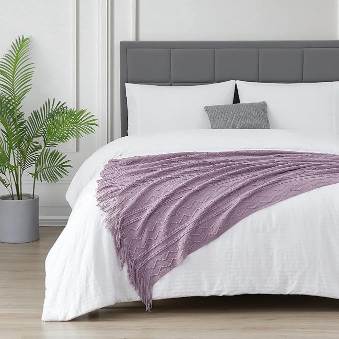 BOURINA Light Lavender Throw Blanket 50x60 Inches Throw Textured Solid Soft Sofa Couch Decorative Knit Blanket
