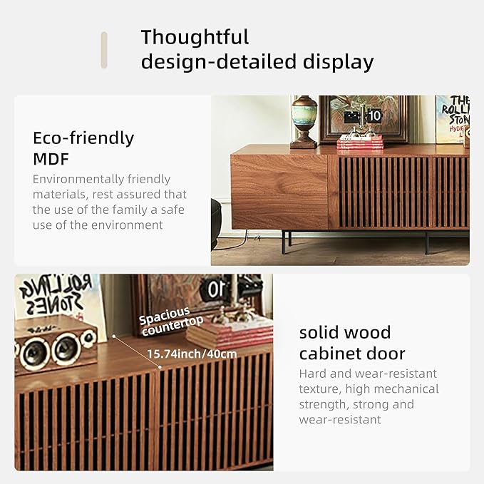 94.48" Mid Century Modern TV Stand for TVs up to 70"-90",Tv Console with 4 Storage Cabinets, Media Furniture for Living Room or Bedroom,Walnut