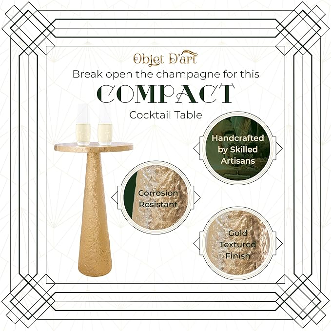 OBJET D'ART Small Round Gold End Tables, Set of 2, Esther, 21" Height, Vintage Metal Accent, Side, Pedestal, Coctail and Drink Tables for Living Room and Small Spaces