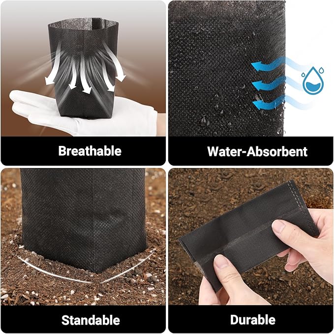 Black Plant Grow Bags for Plants Nursery, Pack of 200 5.5x5.9 Breathable Non-Woven Fabric Grow Bags for Planting Seedling Pots Nursery Pots