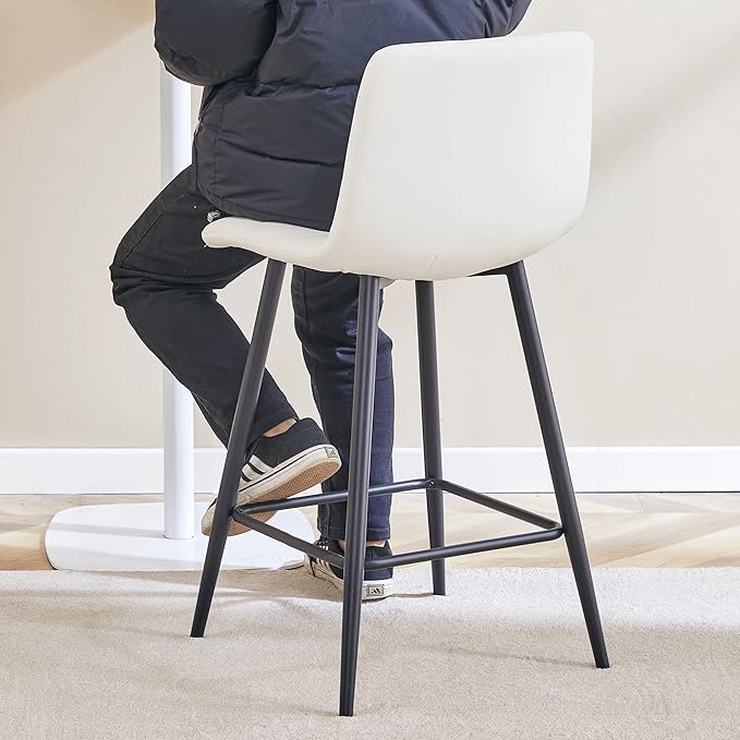 White Barstools Set of 2, 24.4" Counter Height Bar Stools with Back & Metal Footrest, Modern Island Chairs Set of 2 for Kitchens Island Home Bar