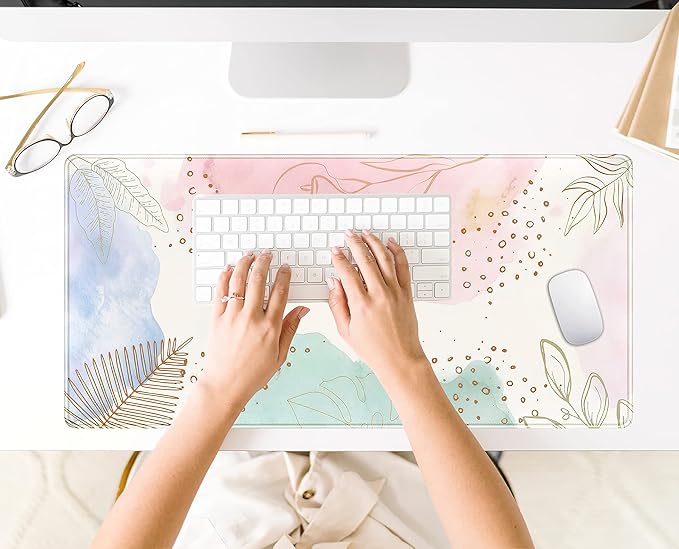Boho Pastel Painting Mouse Pads, Abstract Mousepad XXL,Extended Mouse Pad for Keyboard & Wireless Mouse,Cute Large Desk Protector Mat Full Desk Gaming Mice Pad for Office Home 31.5x15.75 in