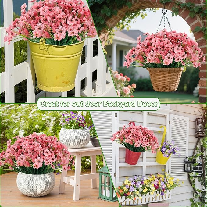 20 Bundles Artificial Flowers for Outdoors or Indoor Garden Home Decoration,No Fade Fake Flowers Faux Plants for Decoration Hanging Planters,Porch Window Box Garden Wedding Farmhouse Fake Plants