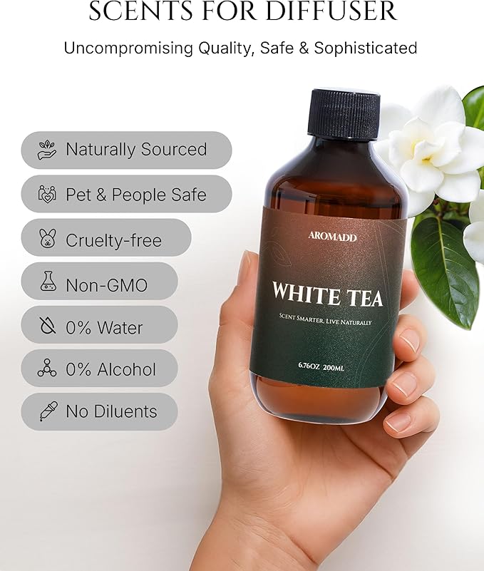 Aromadd Hotel Scents Diffuser Oil White Tea, Luxury Essential Oils for Waterless Diffuser, Aromatherapy Hotel Diffuser Oil for Home & Office, Long-Lasting - 6.76 fl oz (200 mL)