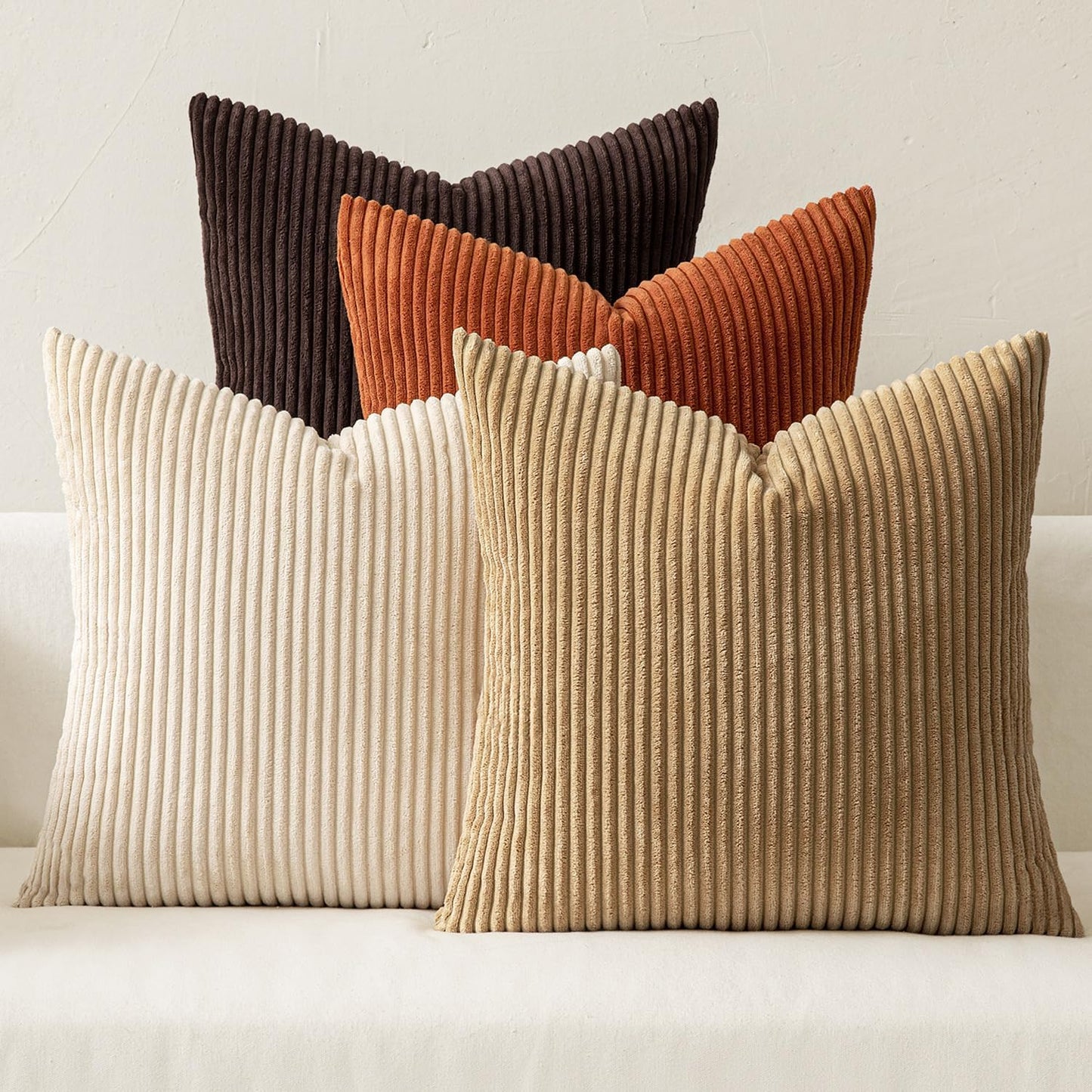 MIULEE Boho Farmhouse Throw Pillow Covers 18x18 Inch Set of 4 Rustic Mordern Neutral Cushion Covers Soft Corduroy Nordic Home Decor for Couch Bed Sofa Living Room Brown-Beige