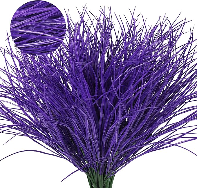 Fake Grass Plant Fake Plants Outdoor Artificial Onion Grass Artificial Grasses Outdoor UV Resistant Faux Plastic Grass Artificial Shrubs Bushes Fake Flowers Outside Artificial Yard Flower(Pure Purple)