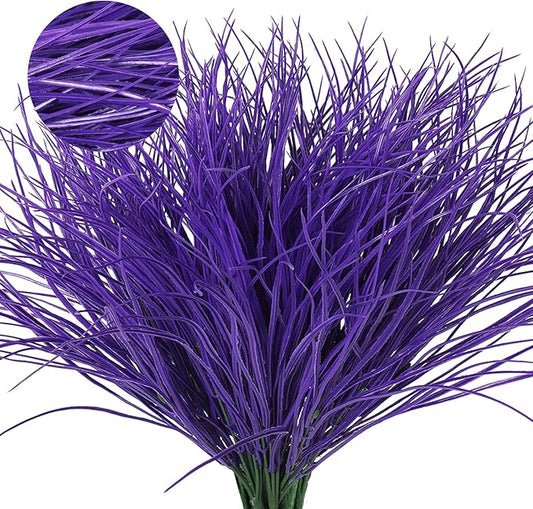 Fake Grass Plant Fake Plants Outdoor Artificial Onion Grass Artificial Grasses Outdoor UV Resistant Faux Plastic Grass Artificial Shrubs Bushes Fake Flowers Outside Artificial Yard Flower(Pure Purple)