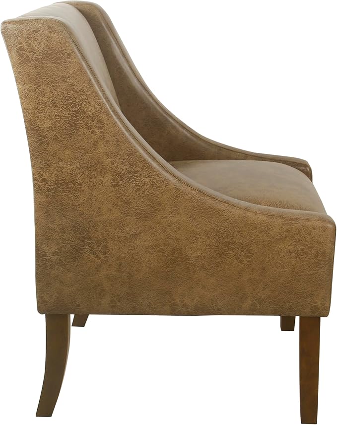 HomePop Modern Swoop Arm Accent Chair - Distressed Brown Faux Leather