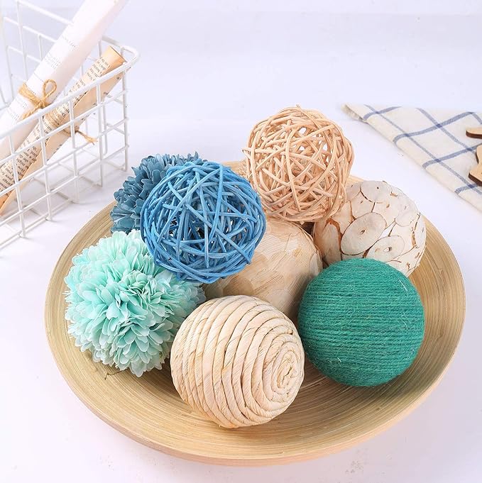 9pcs 3.5Inch Fall Decorative Ball Orb Rattan Ball Rattan Woven Orbs Spherical Bowl and Vase Filler for Home Party Wedding Display Decor Props