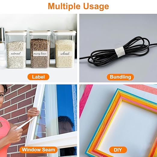 Painters Tape 10 Rolls, Masking Tape 1 Inches x 55 Yards,Gentle Adhesive,Protects Delicate Surfaces, Painting Tape for Walls, Labeling, Decorating,Crafts,DIY,No Residue,Easy Removal,White