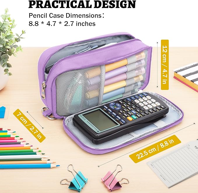 Pencil Case Big Capacity Pen Pouch Large Storage Holder Marker Pen Bag Durable 3 Compartment School Office Desk Organizer Portable Cute Zipper Stationery for Kids Teen Student Boys Girls Adults