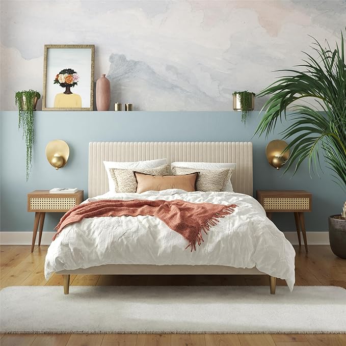 Mr. Kate Daphne Upholstered Bed with Vertical Channel Tufted Headboard, Full, Ivory Velvet