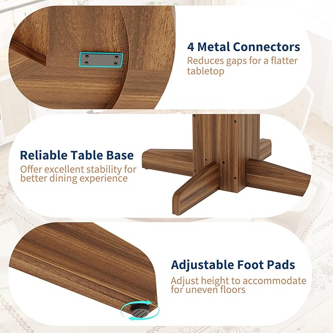 Garvee Round Dining Room Table for 4-6, 47" Wood Kitchen Table with Sturdy Pedestal Base, Farmhouse Circle Dinner Tables for Living Room, Apartment, Walnut