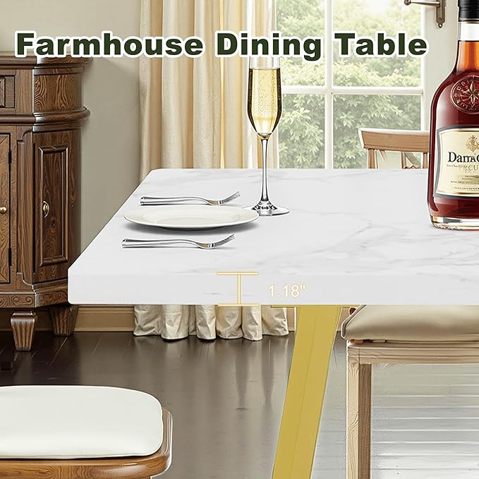 NicBex 31.5 Inch Square Dining Table for 4, Wooden Small Dinner Table Farmhouse Kitchen Tables with Metal Leg for Dining Room, Kitchen, Living Room, White & Gold