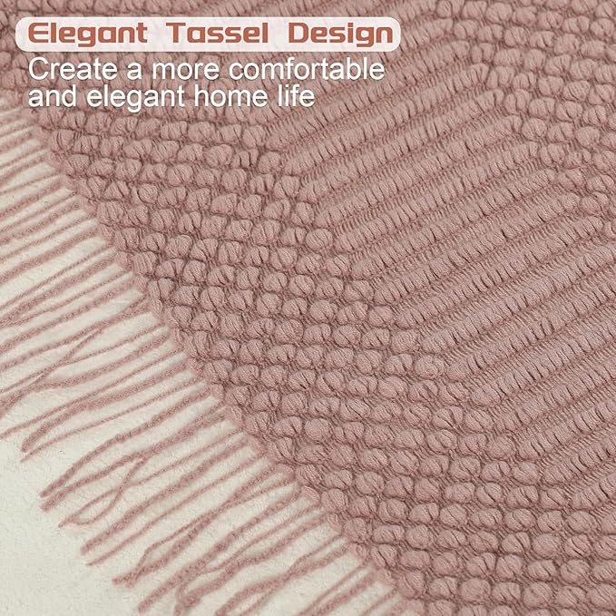 Blagic Knitted Throw Blanket for Couch, Bed and Sofa. Super Soft Blanket with Tassels, Light Pink Warm Throw Blanket, 50 x 60 Inches Lightweight & Cosy Home Decor