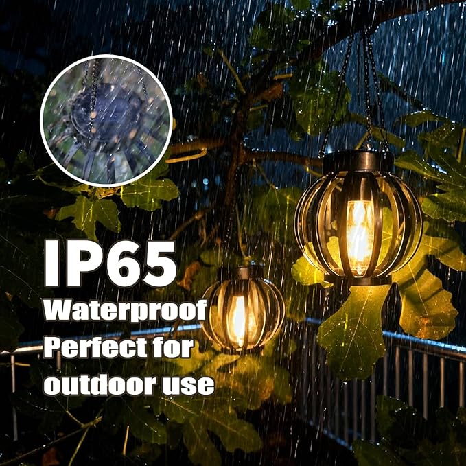 YAKii 2 Pack Solar Lanterns Outdoor Waterproof,Metal Hanging Solar-Powered Lights Outside Lanterns, Warm White LED Lights Decor for Yard Garden Pathway Patio Porch Balcony Decoration