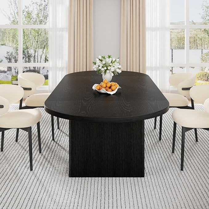 78.7" Dining Table for 6 8 10, Modern Dining Room Table with Storage, Wood Kitchen Table with Heavy Duty Legs, Dinner Tables for Kitchen Dining Room (Black)