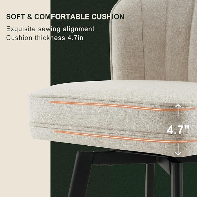 Swivel Counter Height Bar Stools Set of 3, 26'' Modern Barstools with Backs and Metal Legs, Upholstered Bar Chairs, Beige, Fabric Stools for Kitchen Island Chairs