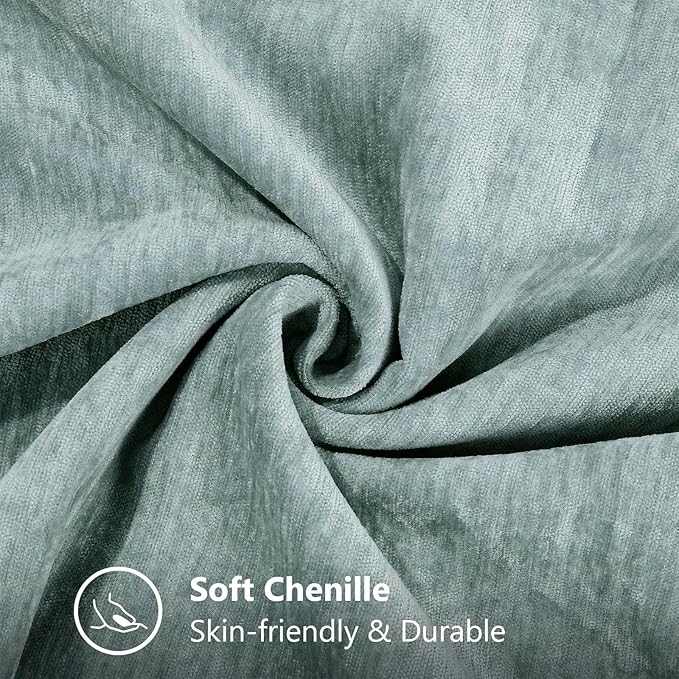 decorUhome Chenille Soft Throw Pillow Covers 16x16 Set of 2, Farmhouse Velvet Neutral Decorative Euro Pillow Covers with Stitched Edge for Couch Sofa Bed Home Decor, Aqua Haze