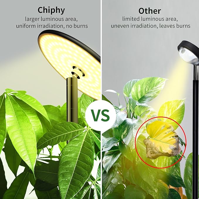 chiphy Grow Lights, Full Spectrum Plant Light for Indoor Plants, 4/8/12H Timer, 40W All Metal Floor Grow Lamp, 10 Dimmable Brightness, 69" Tall with Tray, Remote Control, Ideal for Large Tall Plants